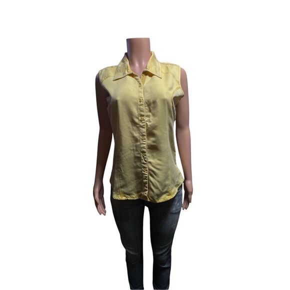 Pulp women's sleeveless tencel yellow with stitching button-up shirt S - Picture 2 of 6